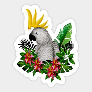 Parrot Tropical Floral White Sticker